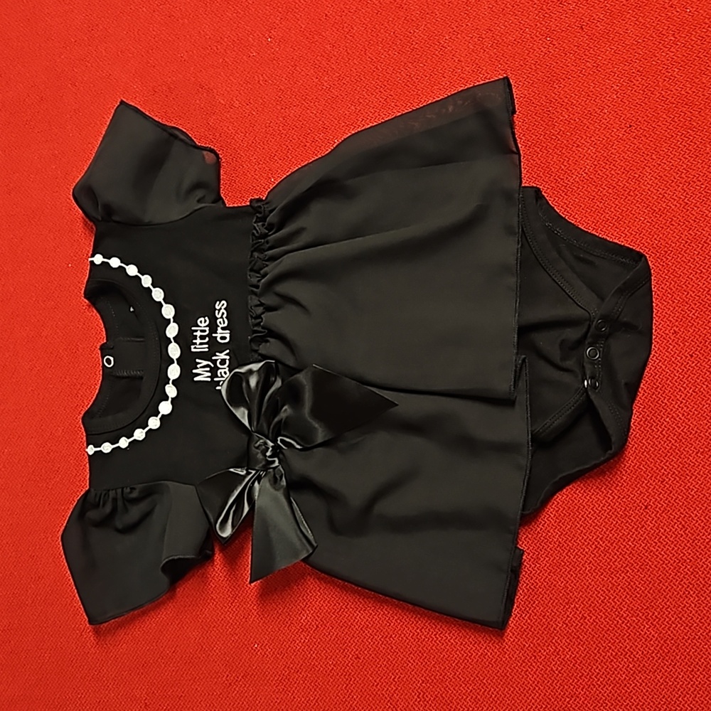 stephan baby 6 - 12 mo. 'My Little Black Dress' onesie with ruffle, satin bow - Picture 3 of 7